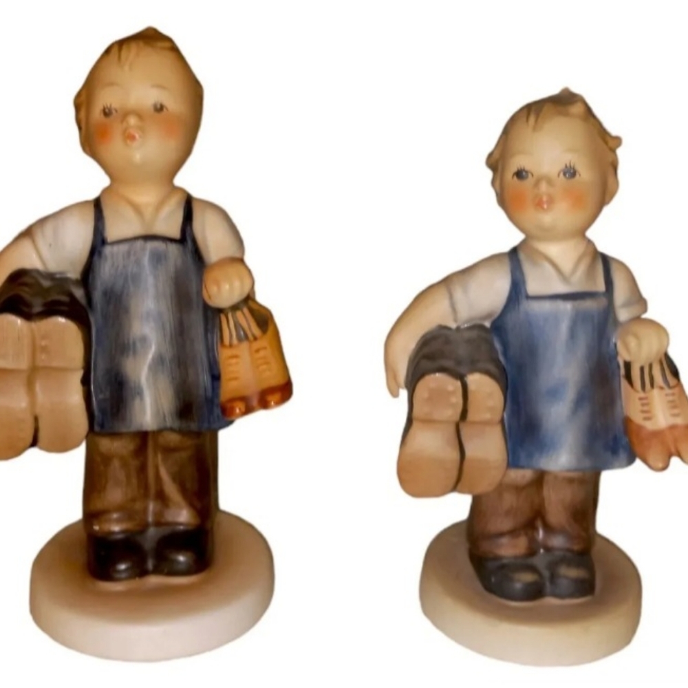 (2) Vintage Goebel Hummel 5" & 4.5" Boots Figurine #143/0 - Boy Carrying Boot